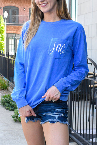 Long Sleeve Personalized Comfort Color Pocket Tee