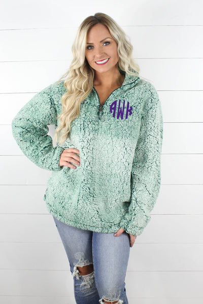 Quarter Zip Sherpa Pullover WITH Monogram!! - Glittering Boutique