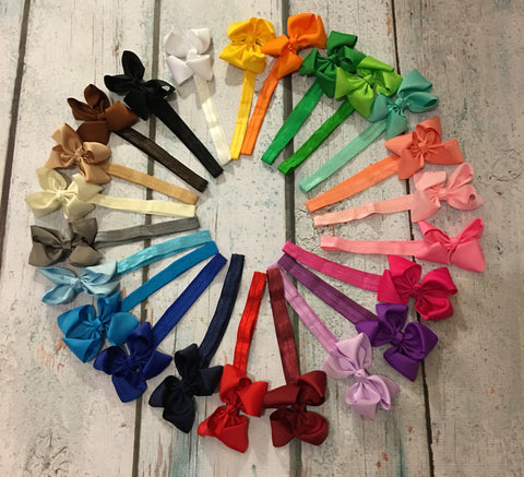 3" Bows attached to Elastic Headband - Set of 23 - Glittering Boutique