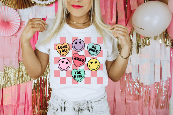 Checkered Candy Hearts Unisex Graphic Tee