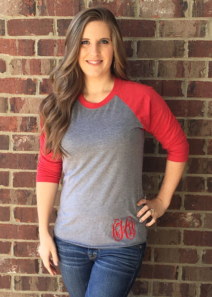 Monogrammed Baseball Raglans 3/4 Sleeve - 17 Colors!! - Glittering Boutique