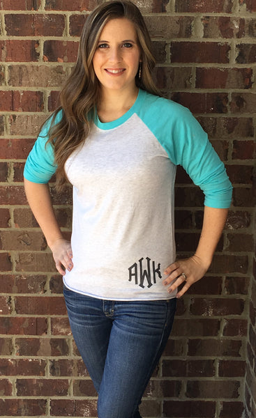 Monogrammed Baseball Raglans 3/4 Sleeve - 17 Colors!! - Glittering Boutique