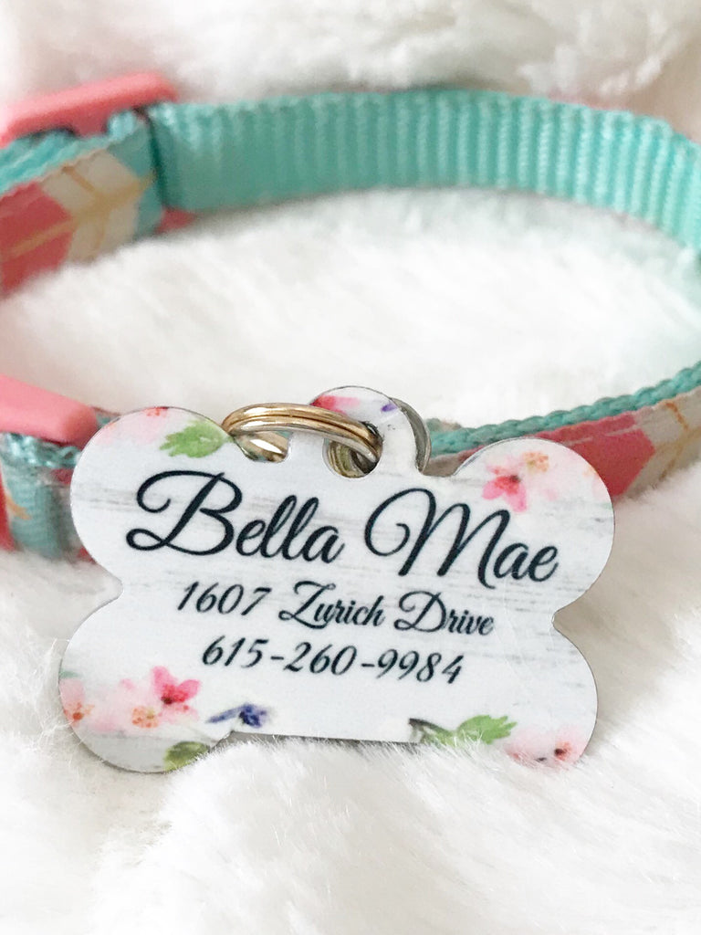 Personalized Floral Pet ID Tag - Glittering Boutique