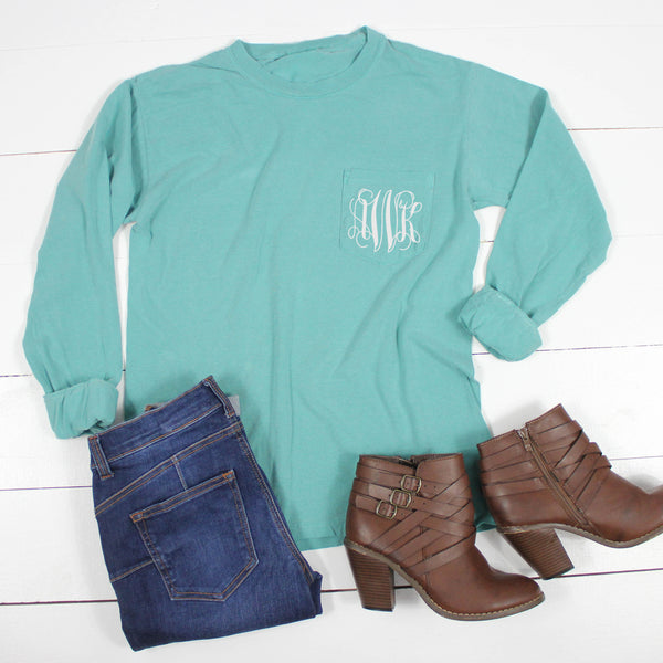 Long Sleeve Personalized Comfort Color Pocket Tee - Glittering Boutique