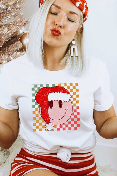 Checkered Santa Smiley Unisex Graphic Tee