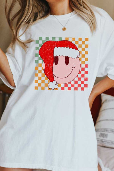 Checkered Santa Smiley Oversized Comfort Color