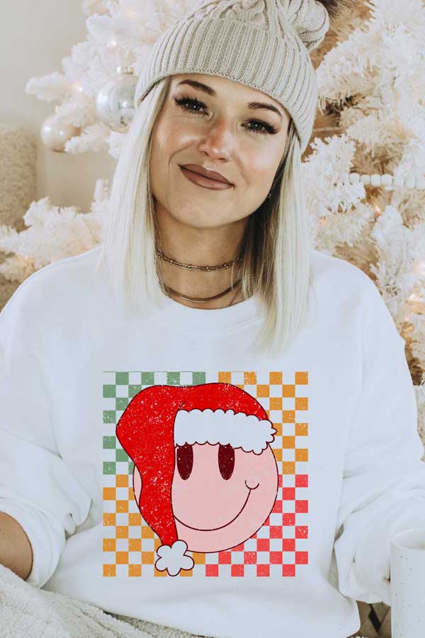 Checkered Santa Smiley Sweatshirt