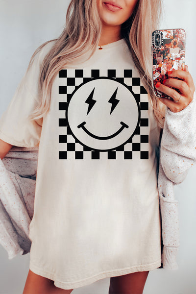 Checkered Smiley Oversized Comfort Color