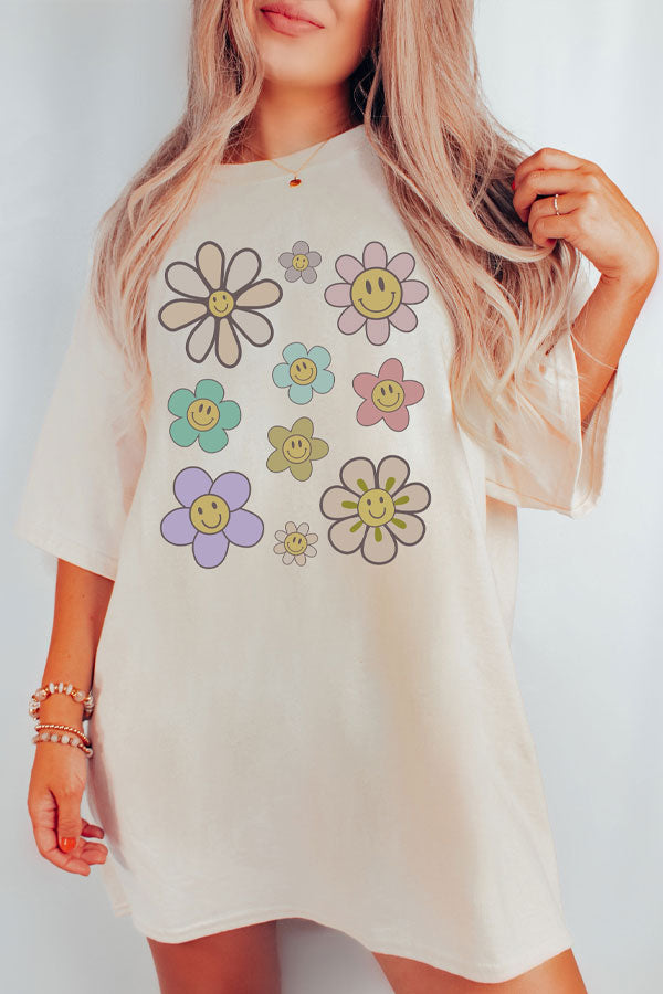 Happy Face Flowers Oversized Comfort Color