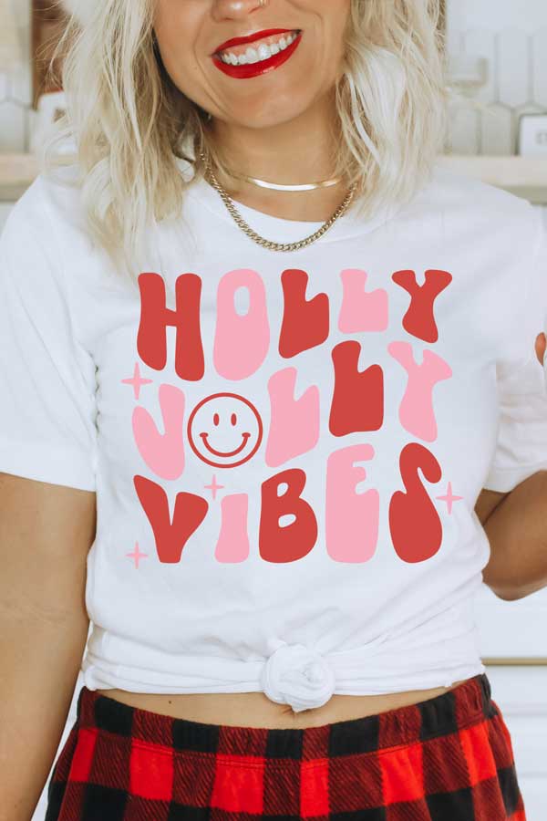 Holly Jolly Vibes Red and Pink Unisex Graphic Tee