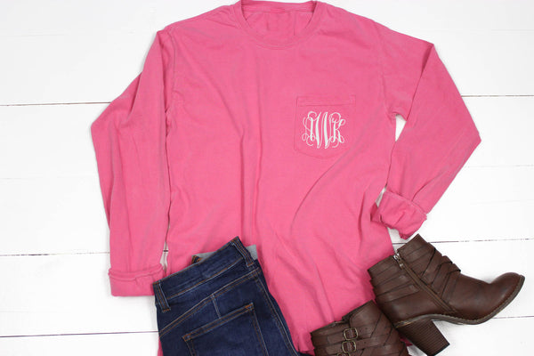 Long Sleeve Personalized Comfort Color Pocket Tee - Glittering Boutique
