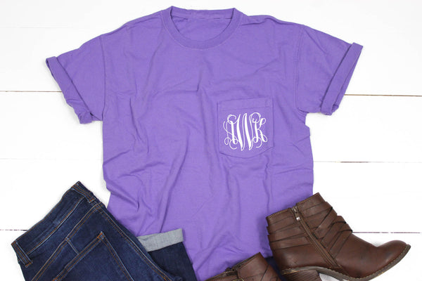 Short Sleeve Personalized Comfort Color Pocket Tee - Glittering Boutique