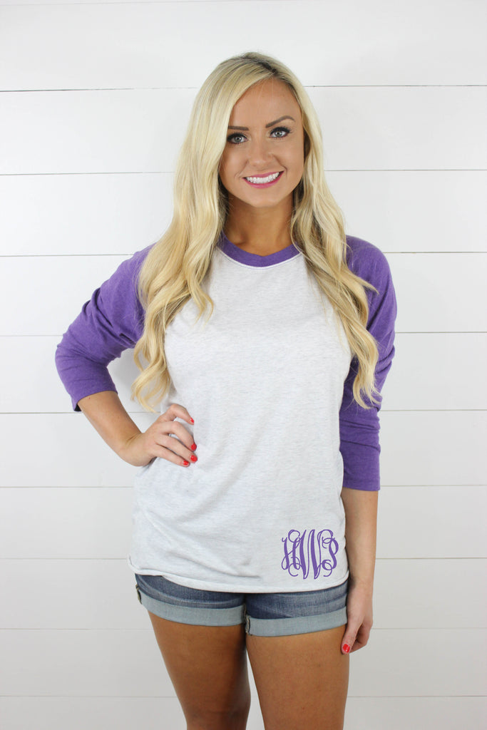 Monogrammed Baseball Raglans 3/4 Sleeve - 17 Colors!! – Glittering Boutique