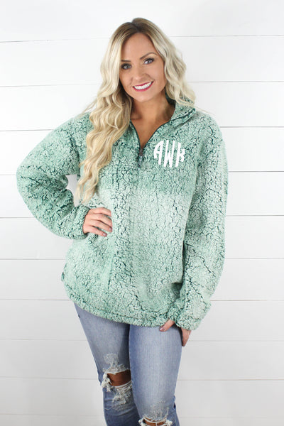 Quarter Zip Sherpa Pullover WITH Monogram!! - Glittering Boutique