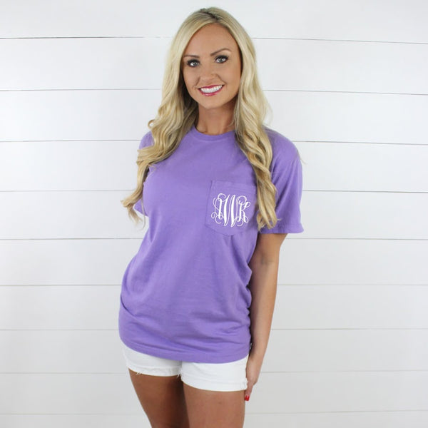 Short Sleeve Personalized Comfort Color Pocket Tee - Glittering Boutique