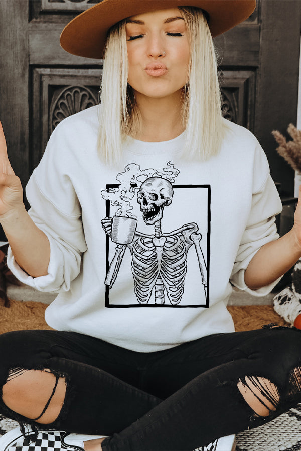 Skeleton drinking Coffee Sweatshirt